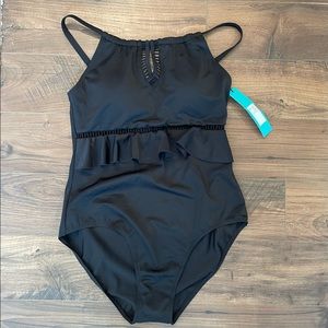 One piece black bathing suit, new with tags